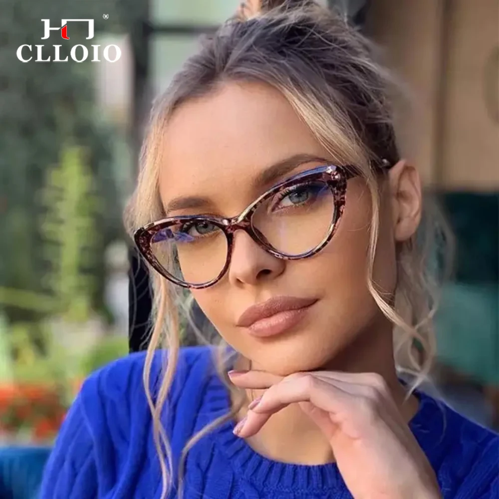 CLLOIO Fashion Women Cat Eye Reading Glasses Anti Blue Ray Myopia Hyperopia Prescription Customize Optical Glasses PF20902