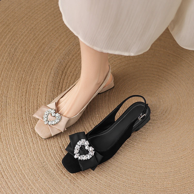 2026 new summer women sandals natural leather 22-24.5cm kid suede+sheepskin back-buckle butterfly-knot women shoes fashion