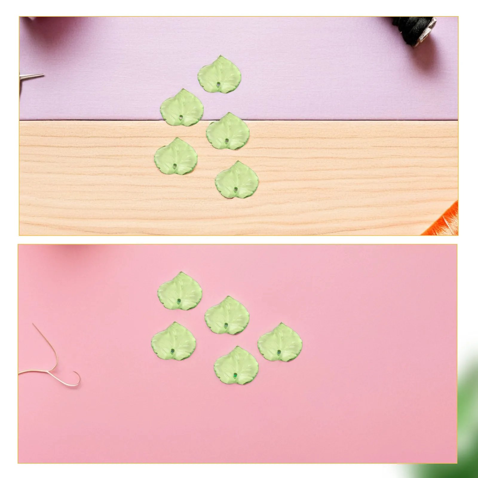 200Pcs Green Leaf Pendants Acrylic Dangle Charms Lightweight Hypoallergenic for DIY Jewelry Making Necklace Bracelet Ear Hanging - view 3