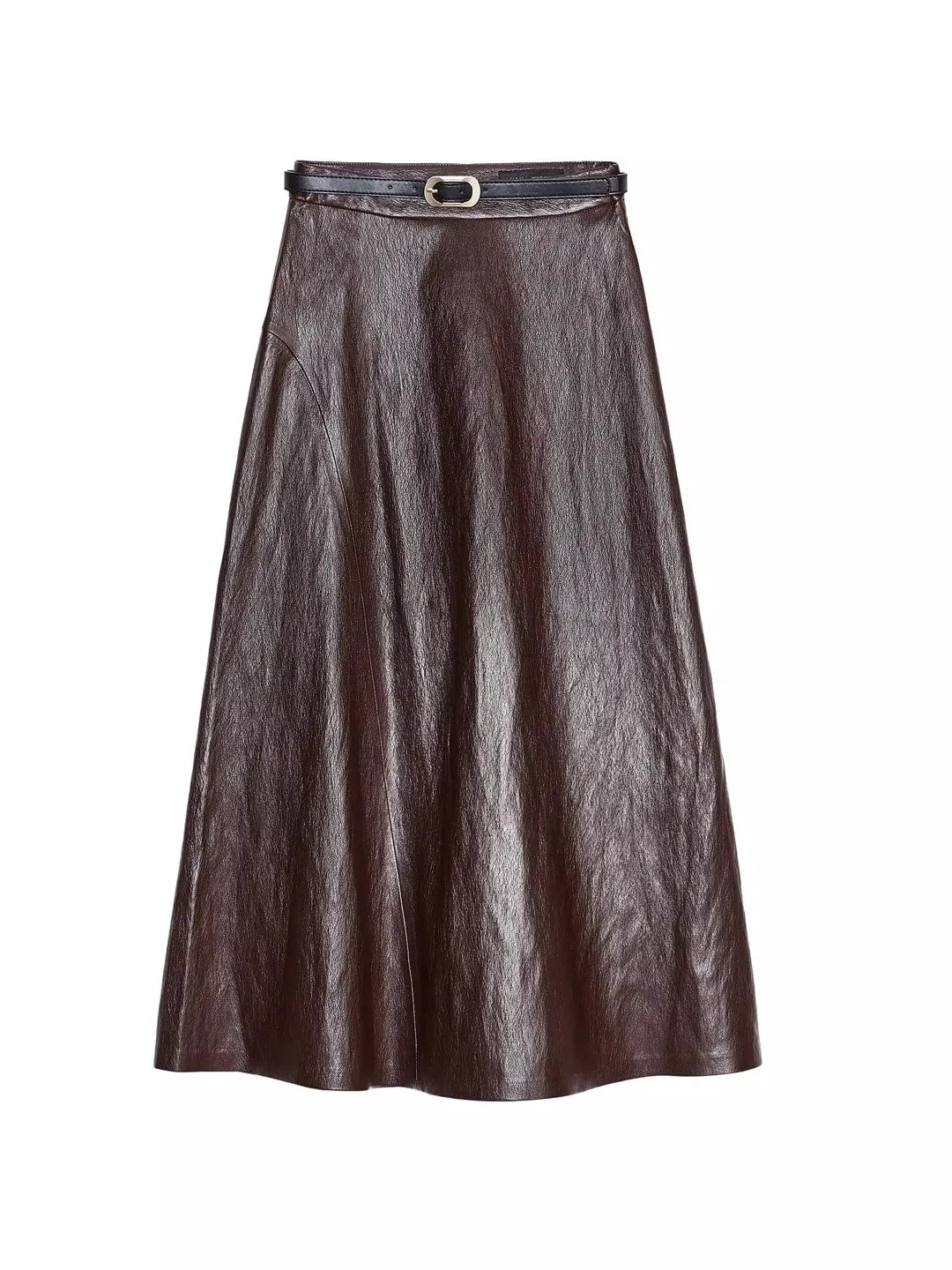 

Осень 2023, длинная юбка трапециевидной формы с высокой талией, женские повседневные юбки из искусственной кожи Ele винно-красного цвета для молодых женщин