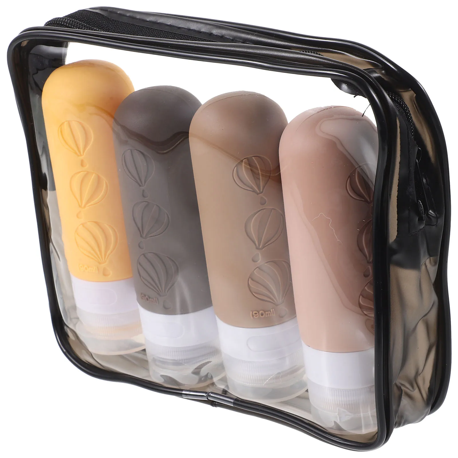 

4 Pcs Silicone Bottles Set Travel Toiletry Containers Reusable Shampoo Lotion Bottles Black Zip Bag Leak Proof Storage