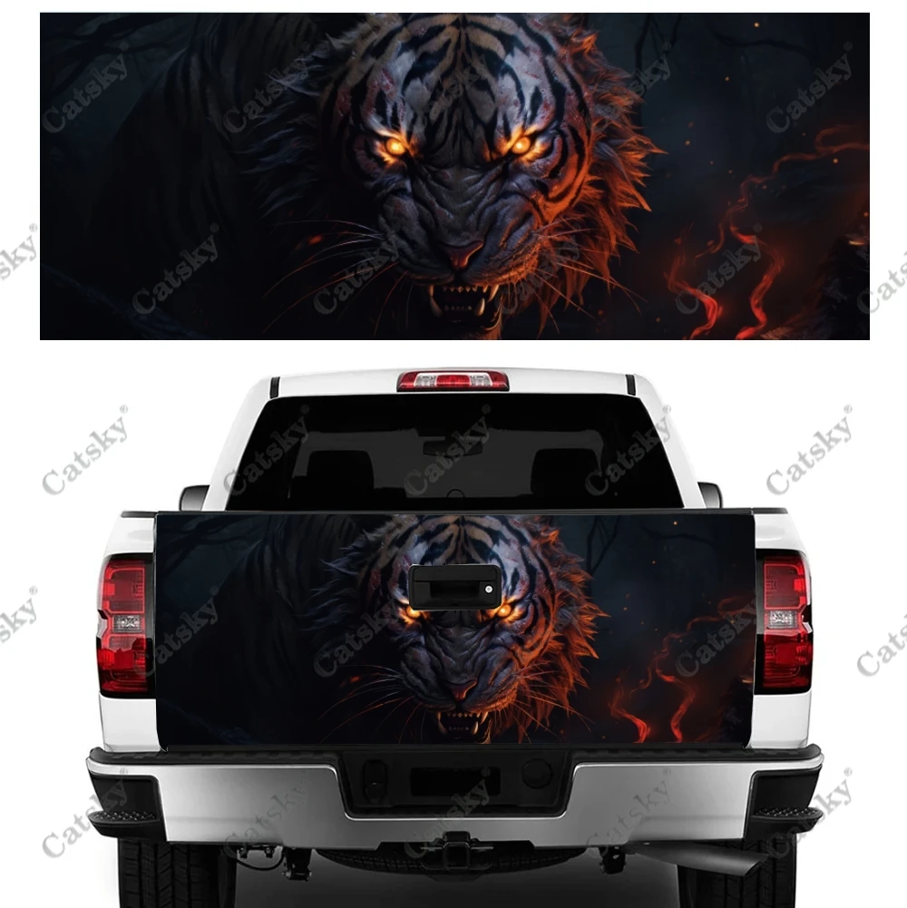 Terrifying Evil Tiger Truck Tailgate Wrap Professional Grade Material Universal Fit for Full Size Trucks Weatherproof