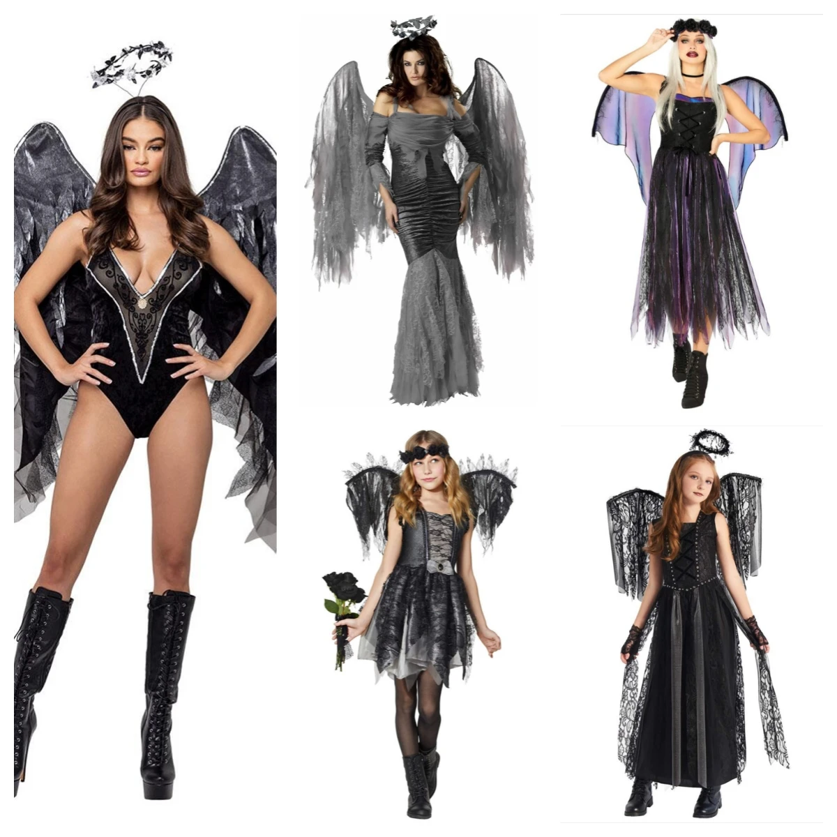 低価格の悪魔の妖精、大人と子供用の天使の羽のコスチューム、プラスサイズのゴーストブライド、ブラ天使をテーマにしたパーティーウェア