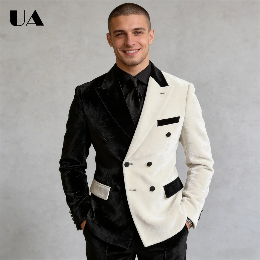 

Autumn New Velvet Suit Set Including Jacket and Pants, Casual Tuxedo Gentleman Suit Attire Formal Evening Prom Suit Attire