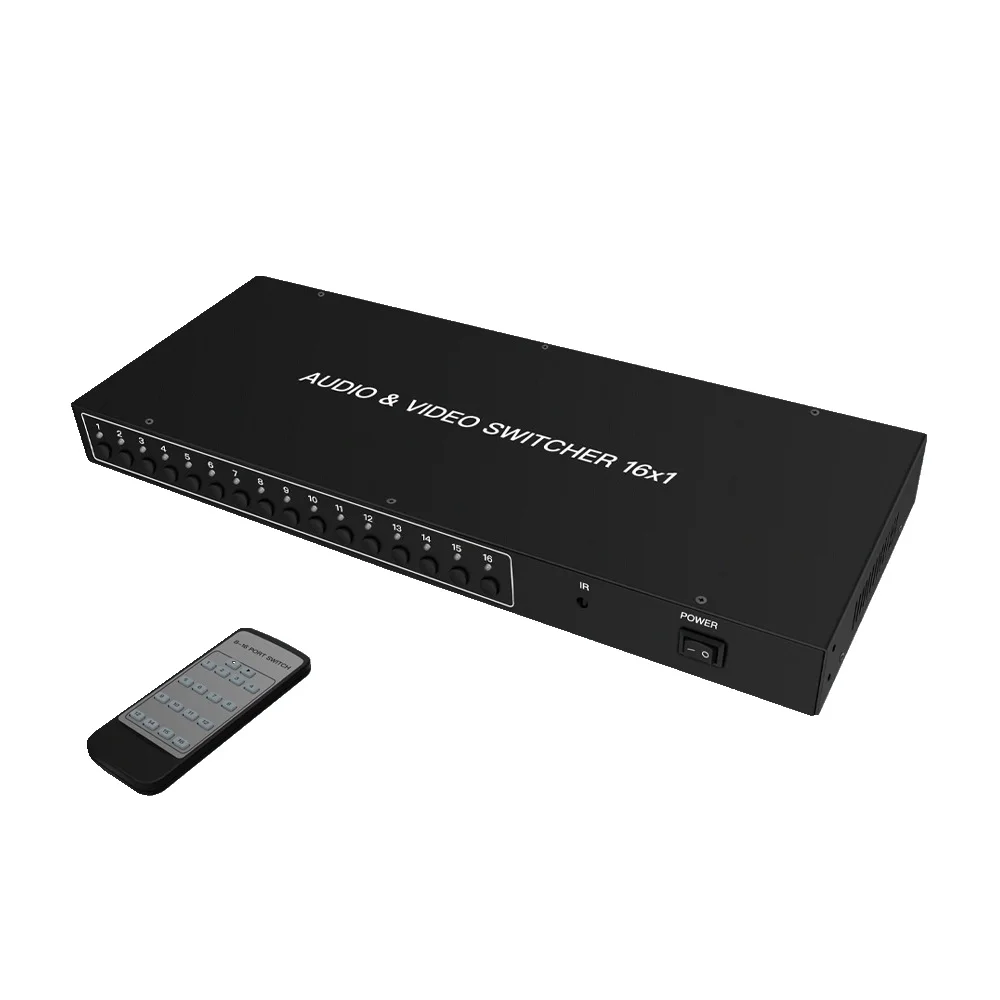 

16x1 AV Selector 16 In 1 Out Audio Video Switcher Manual Infrared Remote Control