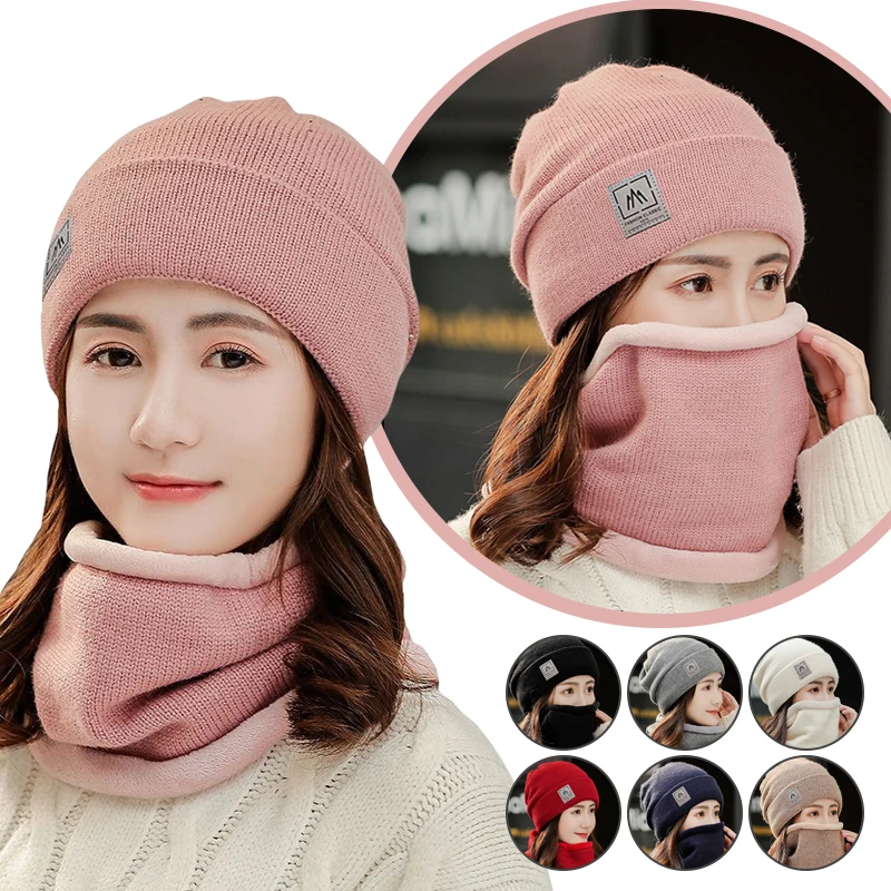 

Knitted Pile Hat Ladies Winter Ear Protection Wool Cap Warm Thickened Scarf Outdoor Riding Windproof Treasure Pullover Hat