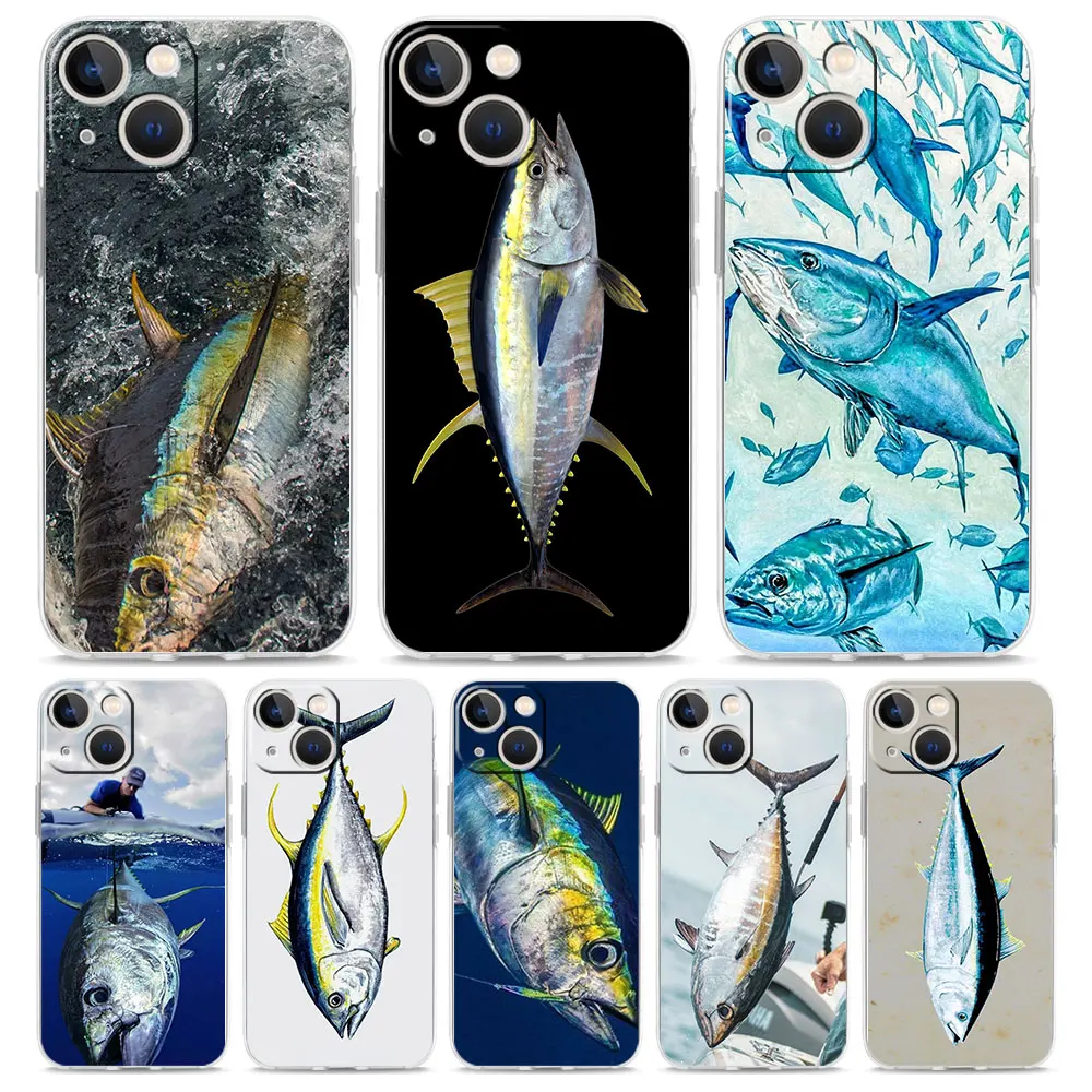 Phone Case For iPhone 16 15 14 13 12 11 Pro Max XS X XR 7 8 Plus soft Shockproof TPU Clear Cover Bluefin Tuna