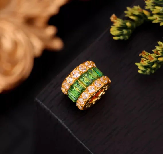 18k gold spacers real gold zircon beads gold stoppers 6.8mm big hole 3.5mm