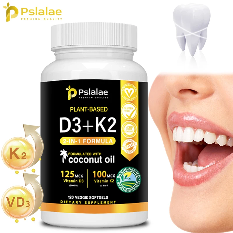 Cápsulas de vitamina D3 + K2: apoya la salud ósea, el sistema inmunológico, mejora la absorción y mejora la fuerza muscular