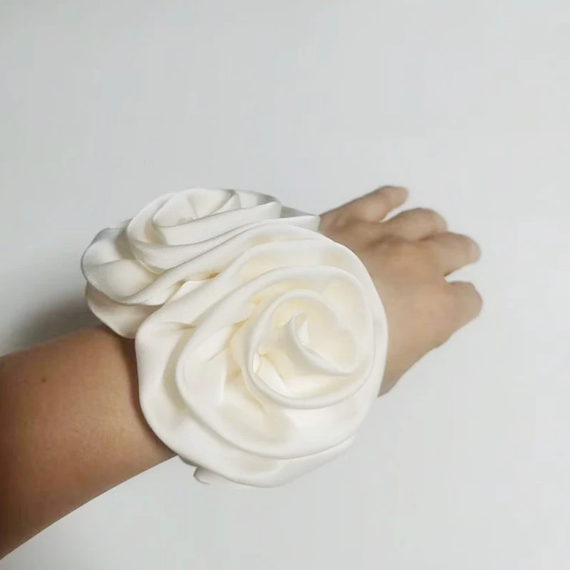 Satin-2-Rosen-Haarring für Frauen, hochelastisches Pferdeschwanz-Haarseil, elegantes schwarzes Haargummi, weiblich, gestrickter Haarring für Mädchen