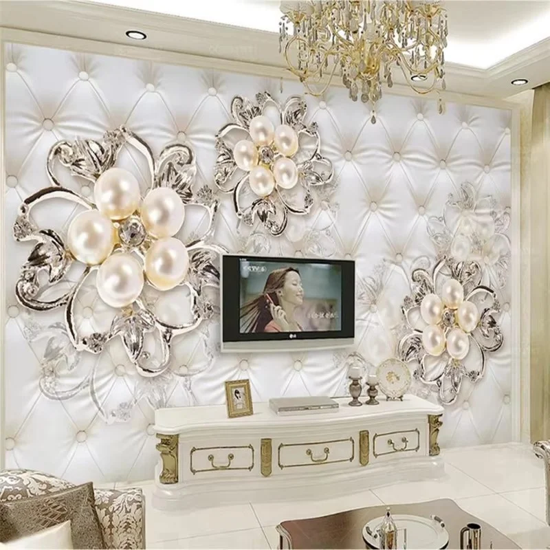 

Пользовательские обои 3d фреска красивая европейская мягкая сумка обои стерео жемчужный цветок диван фон настенная роспись papel de parede