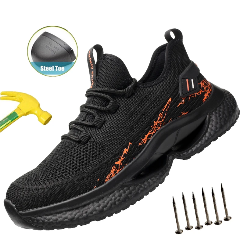 Safety Shoes Man Working Sneakers Anti-Smash Lightweight Breathable Work Shoes Indestructible Steel Toe Shoes Male Hiking Boots