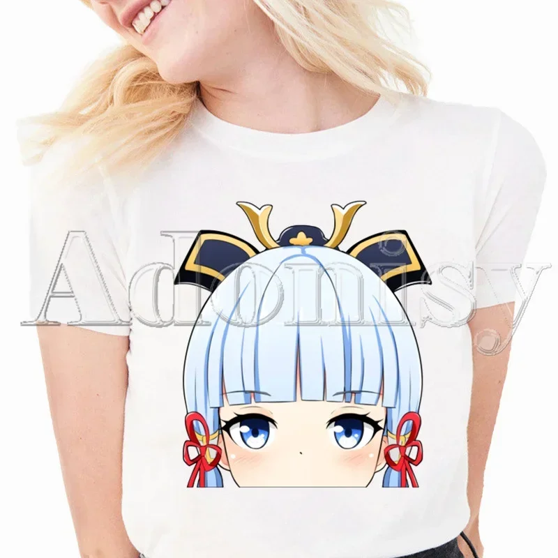 Hu Tao Ayaka Genshin Summer Fashion Shirt Graphic T Shirt Women Tops Base O-neck Tees Funny Girls Tshirt