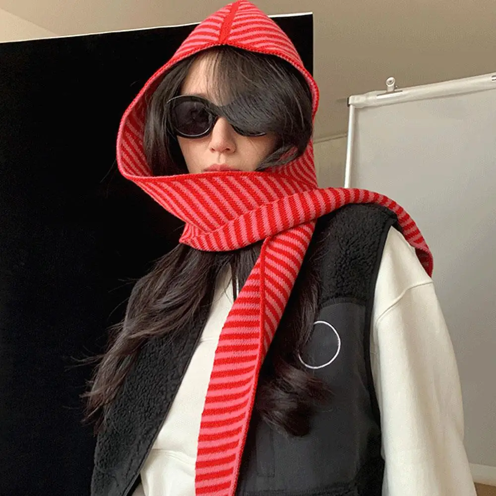 الثلاثي للجنسين الخريف الشتاء عقال منديل مخطط الكورية قطعة واحدة تنوعا قبعة وشاح الزخرفية متماسكة في الهواء الطلق التفاف #4