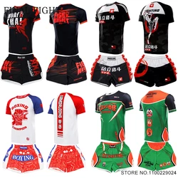 Boxing Shorts and Shirt Suit Muay Thai Shorts Men Women Teenagers Cage Fight Kickboxing Training Pants Martial Arts MMA Clothing