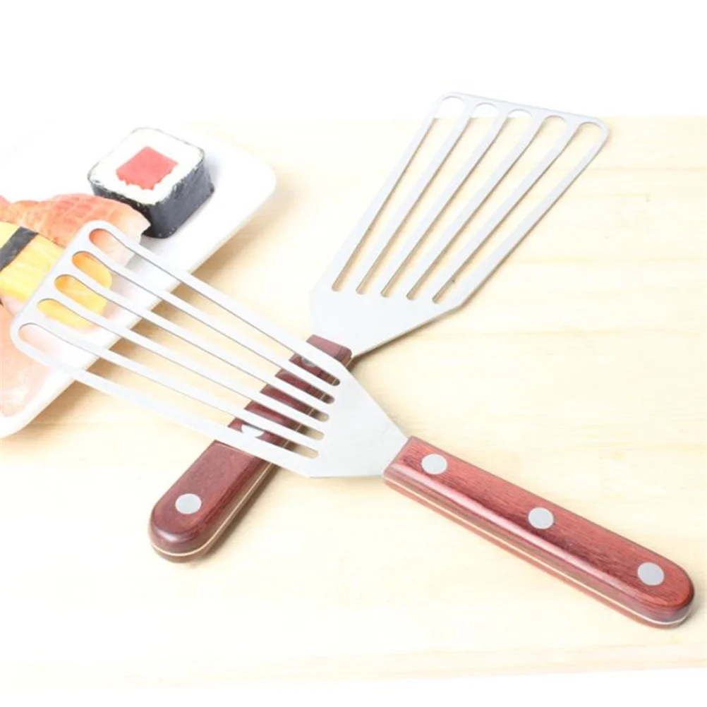 

Stainless Steel Steak Spatula Small Size Hollow Design Wooden Handle Kitchen Tool Slotted Turner Fried Shovel Baking