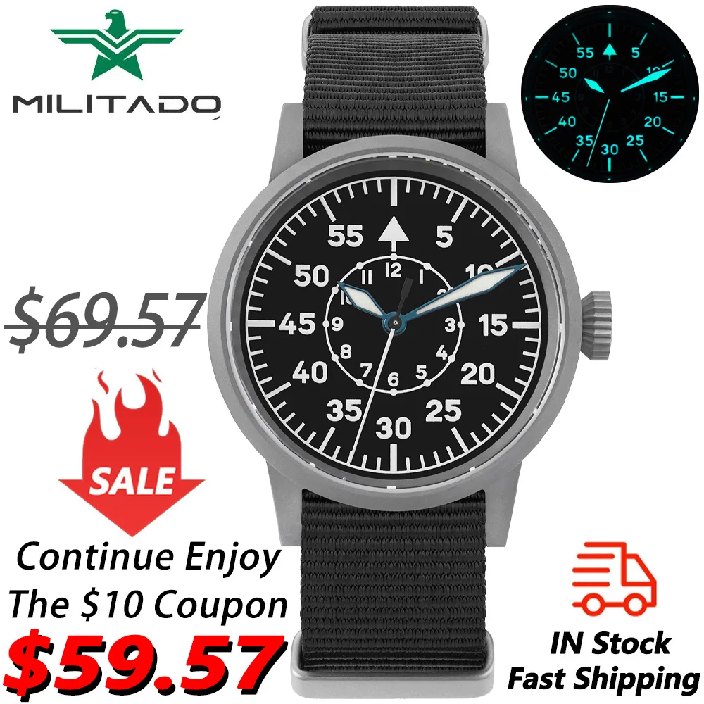 

Militado ML10 Quartz Watch VH31 Sweep Second Movement 316L sandblasted coating Sapphire BGW9 Luminous 100m Waterproof Watches