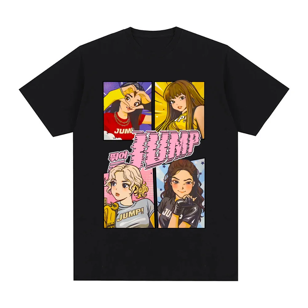 

Black Pink Jumping Single Print T-shirt Korean Girl Band T-shirt Cute Anime Pattern T-shirt 2025 Summer Cotton Unisex T-shirt