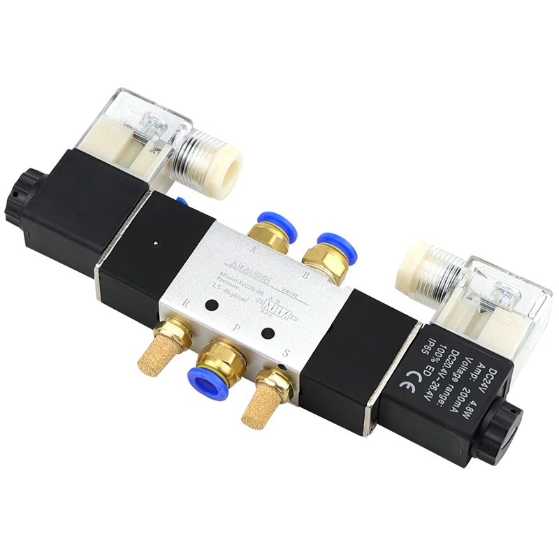 

4V220-08 DC 12V 24V AC110V 220V High Quality Solenoid Valve 220V Pneumatic Air 5 way 2 Position 1/4&quot Coil Alloy Internal