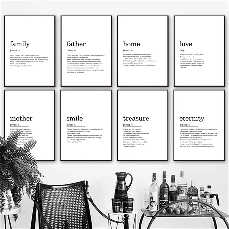 Home Family Love Definition Quotes Nordic Posters And Prints Wall Art Canvas Painting Wall Pictures For Living Room Decor
