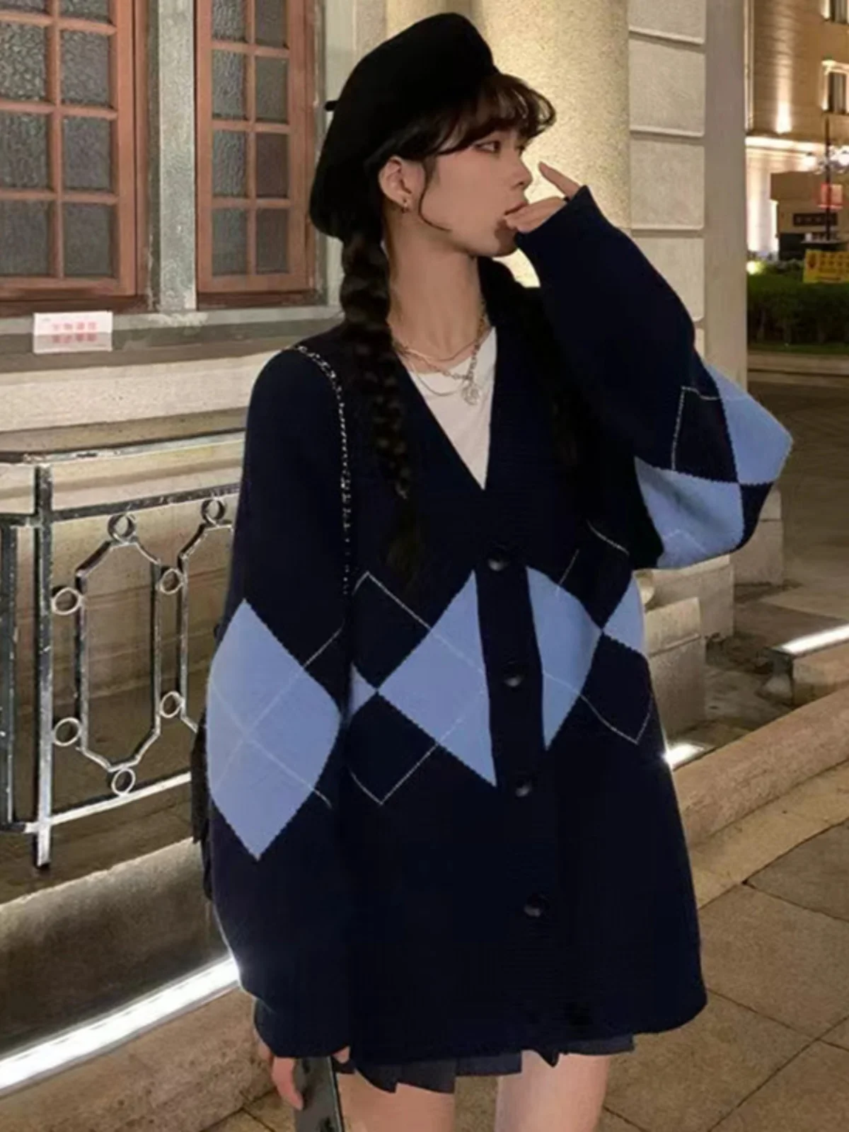 

Женский вязаный кардиган больших размеров для осени и зимы, свободный крой, в стиле оверсайз, с ромбовидным узором, скрывающий недостатки фигуры, тонкая верхняя одежда, повседневный свободный крой