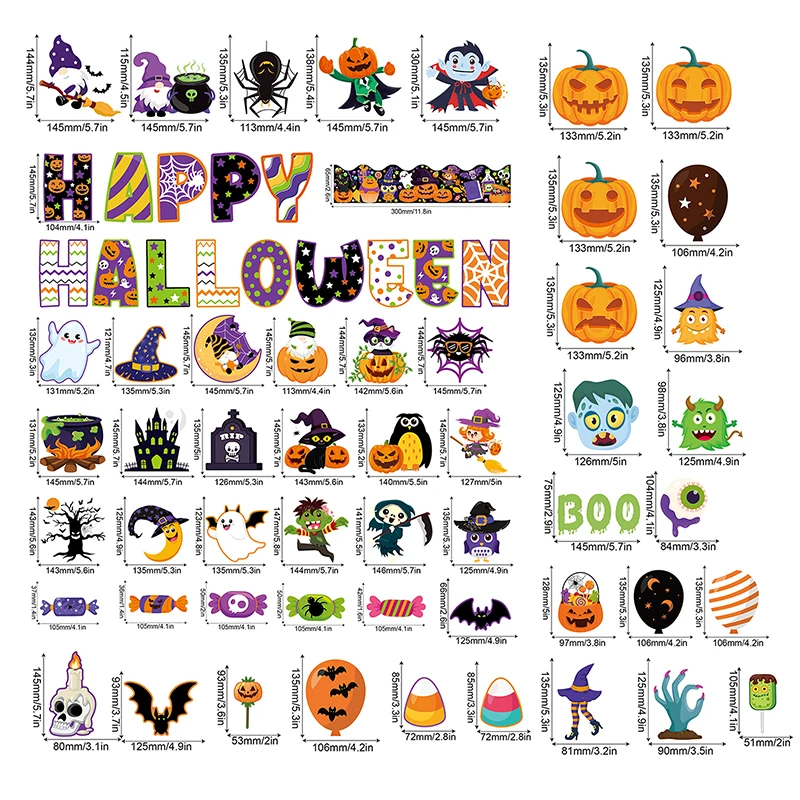 81 Pcs Happy Halloween Cutouts For Bulletin Board Decor Set With Border- Halloween Themed Pumpkin Spider Ghost Witch Paper Cut-O