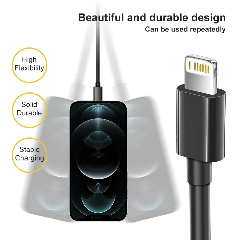 كابل شحن آمن معتمد 2.4A MFi لهاتف Iphone 14 Plus 13 Pro Max 12 11 XR XS USB إلى Lightning Fast Charger Data Line 2M