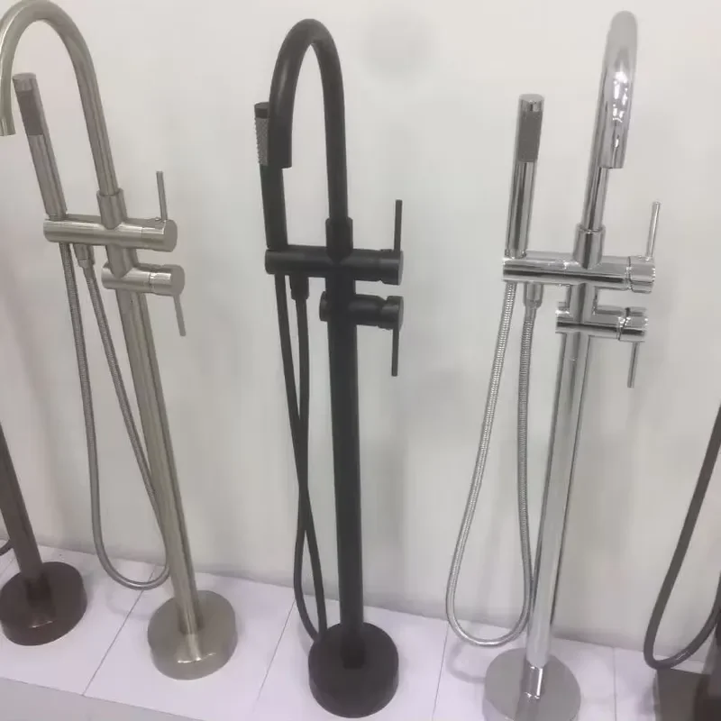 Modern Stainless Steel Freestanding Mixer Faucet Matte Black Handheld Rain Shower Two Functions Polished Hotels view 4