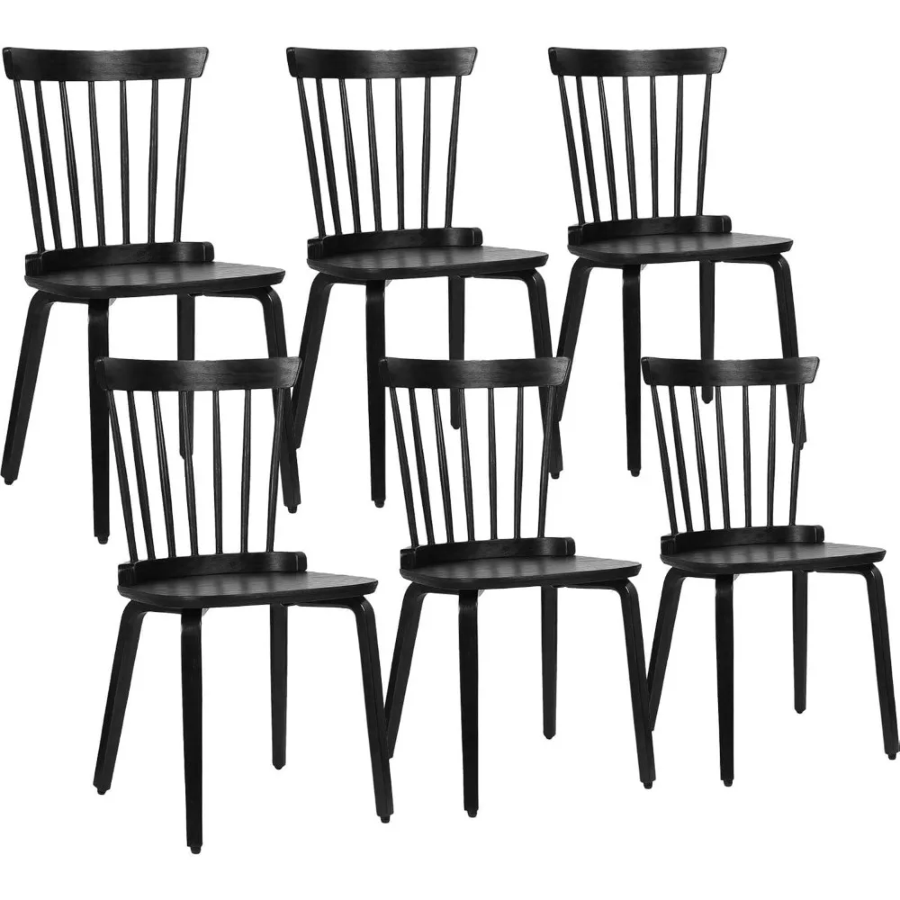 Dining Chairs Set of 6,Windsor Chair Farmhouse Spindle Back Wood Dining Room Chair,Mid-Century Modern Armless Kitchen Side Chair