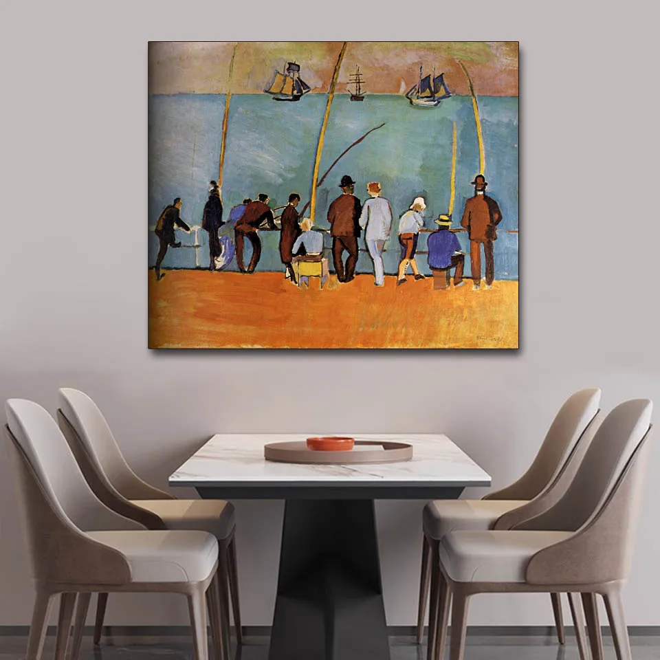 

Anglers by Raoul Dufy,Hand painted abstract oil painting on linen canvas,Wall art for dining room,Luxury wall decoration picture