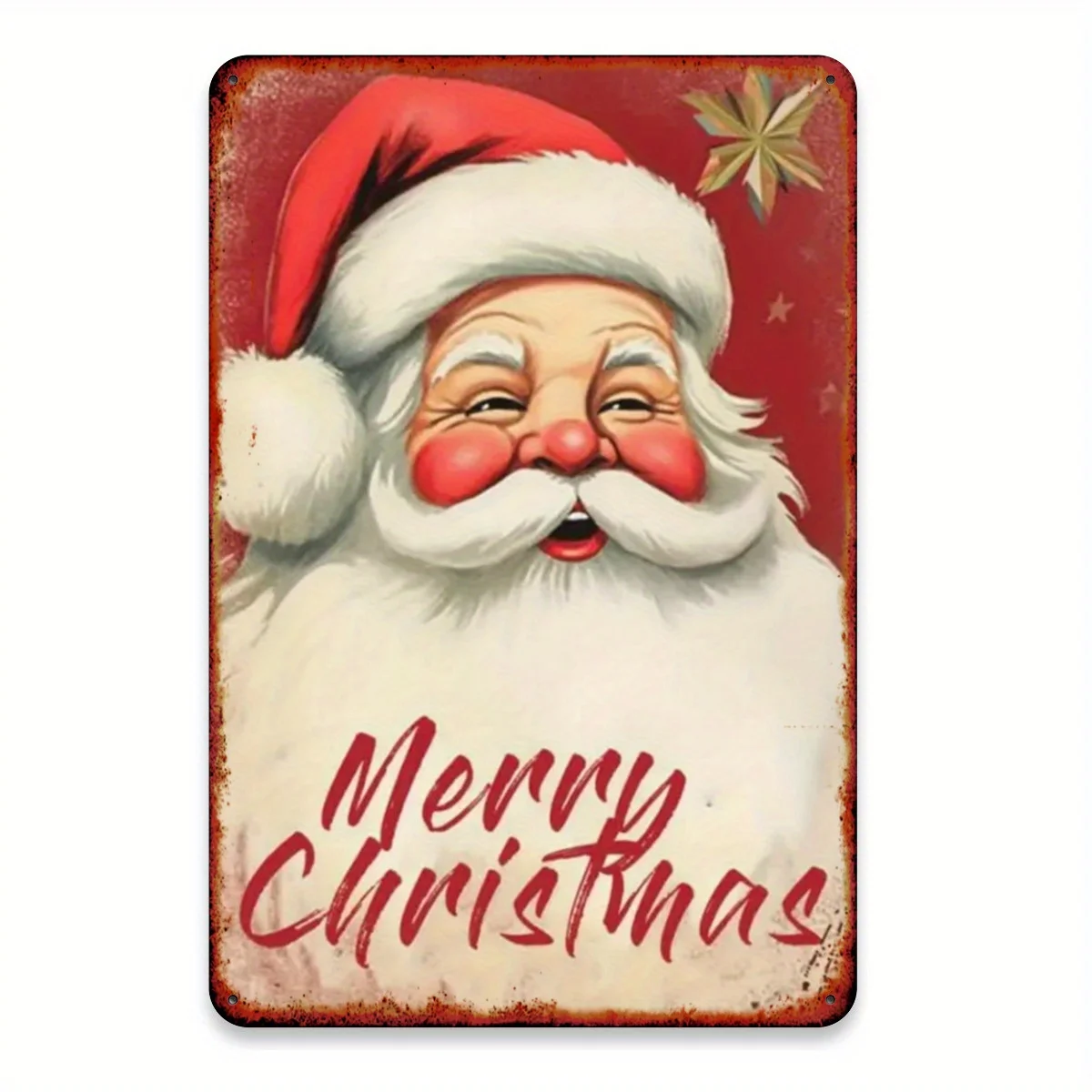 [Charme nostalgique] جدارية panneau en metal عتيقة père noël-descor de noël rond en Fer 8x8 pouces avec Design joyeux noël, P