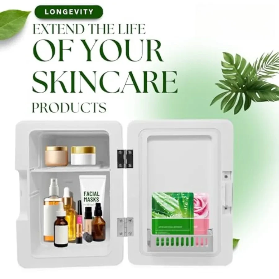 Skincare Fridge with Mirror Door LED Light Cool and Warm Makeup Vanity Refrigerator for Cosmetic Drinks Compact Design