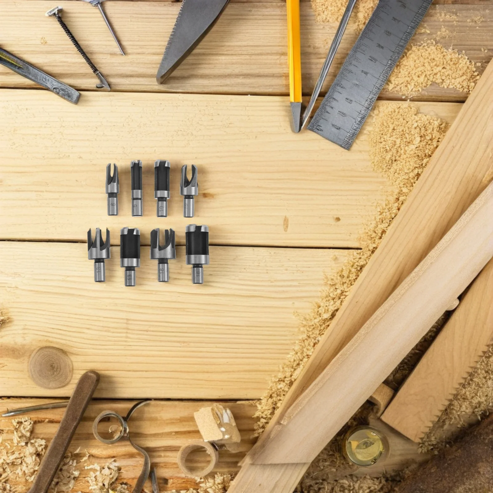 Set di punte da trapano per legno da 8 pezzi, gambo tondo in metallo, durevole per carpenteria, lavorazione del legno, miglioramento domestico, trapano per fori circolari