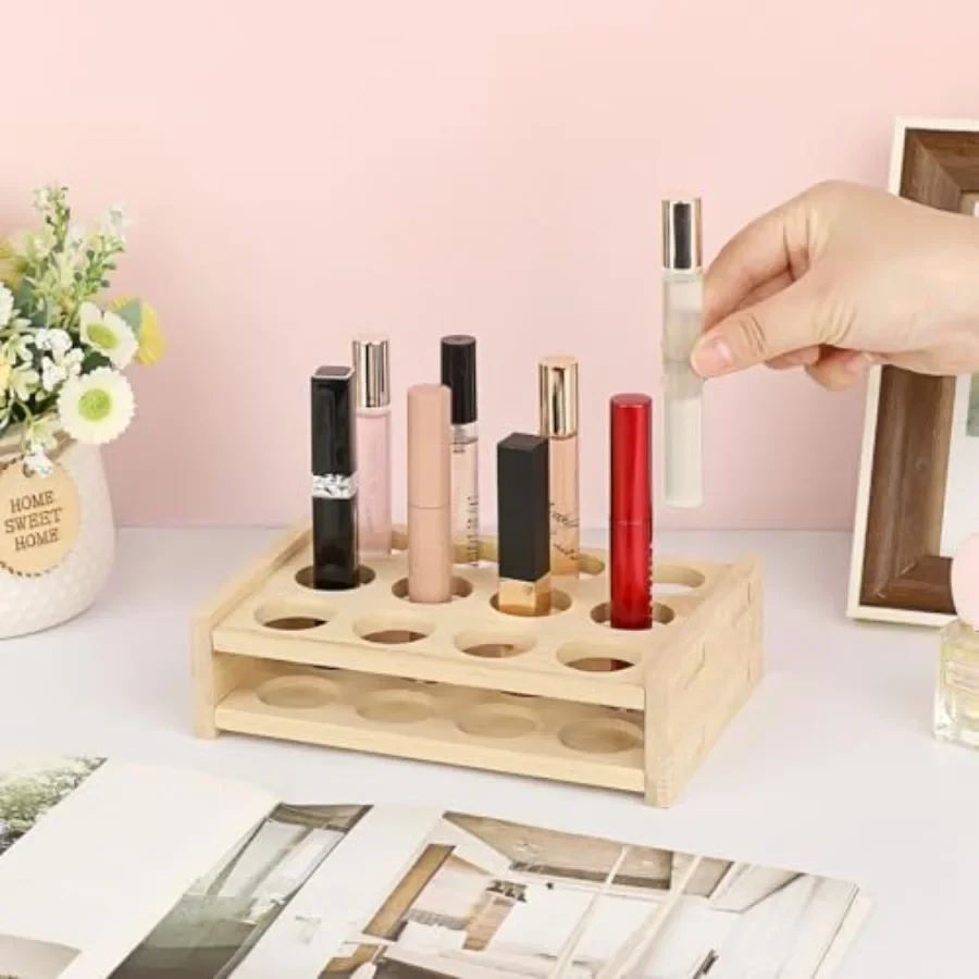 Espositore da tavolo per oli essenziali con 12 slot per organizzare bottiglie da 15 ml 10 ml 5 ml Porta roller e rossetto P