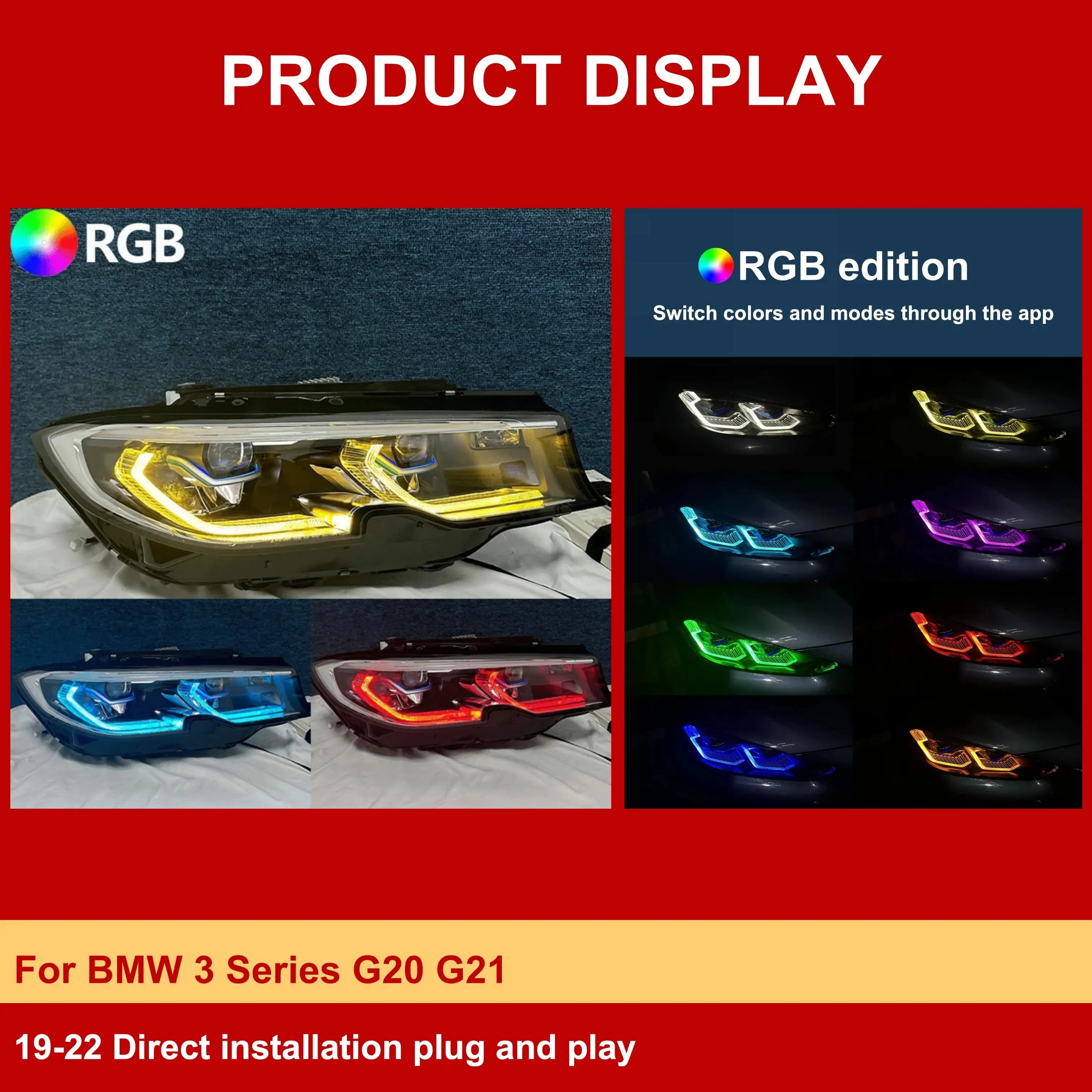 

For BMW G20 G21 G28 3 Series 2019-2022 Laser DRL RGB Multicolor LED Board CSL Style Daytime Running Lights Lemon Yellow DRL