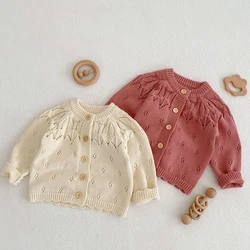 New Infant Baby Girls Knitting Cardigan Long Sleeve Solid Color Hollow Out Autumn Spring Newborn Baby Girls Sweater Coat