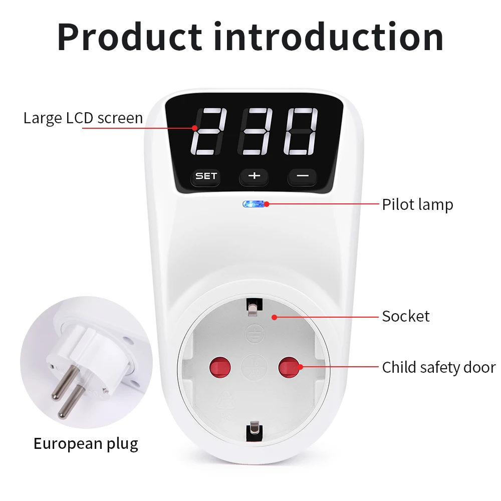 Automatic Voltage Protector Socket AC 220V 16A Adjustable Power Surge Protector EU Plug Socket Voltage Safe Refrigerator Protect