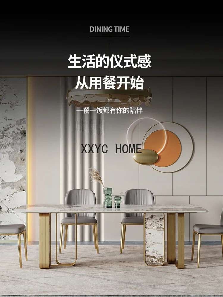 Italian Light Luxury Stone Plate Dining Tables and Chairs Set Simple Modern Home Dining Table Rectangular Dining Table