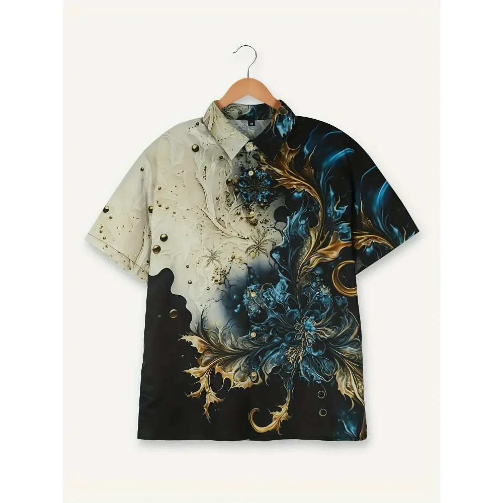 Hawaiian Style Shirt Men's Vacation Short Lined 3D Flower Summer Large Size Shirt