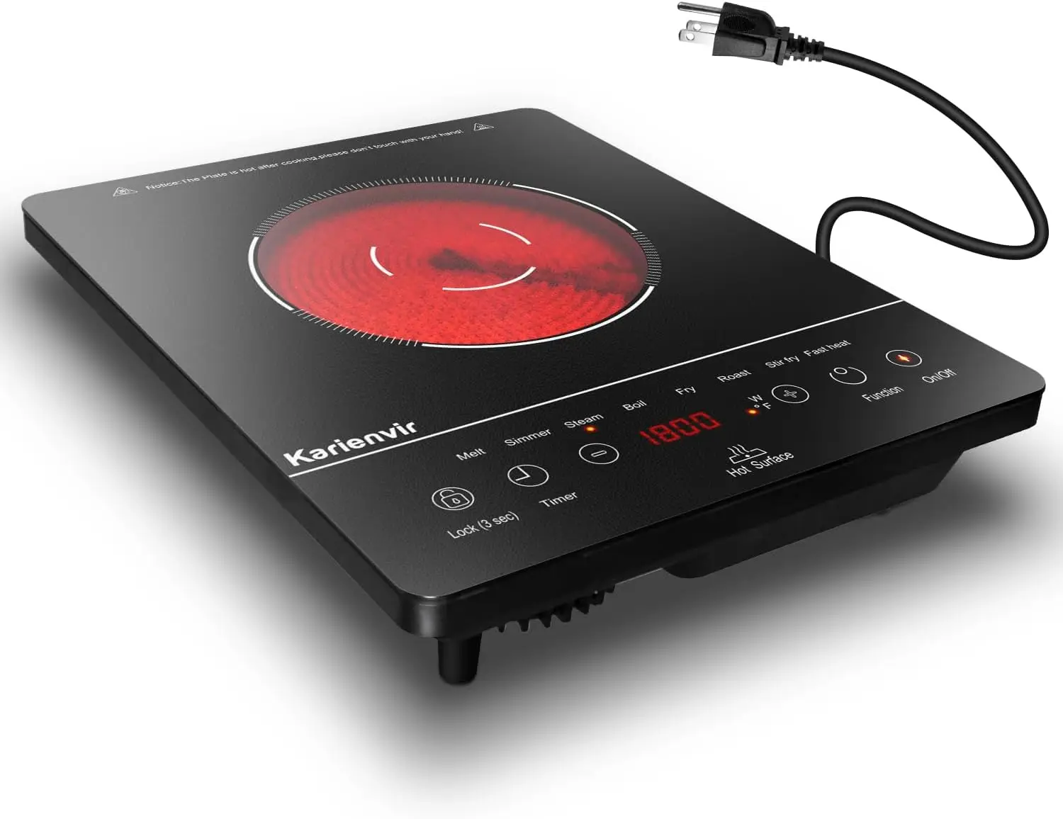

Single Burner Electric Cooktop, Portable Electric Stove 110v with plug, Touch Stove Electric with Safety Lock, Timer, Kitchen