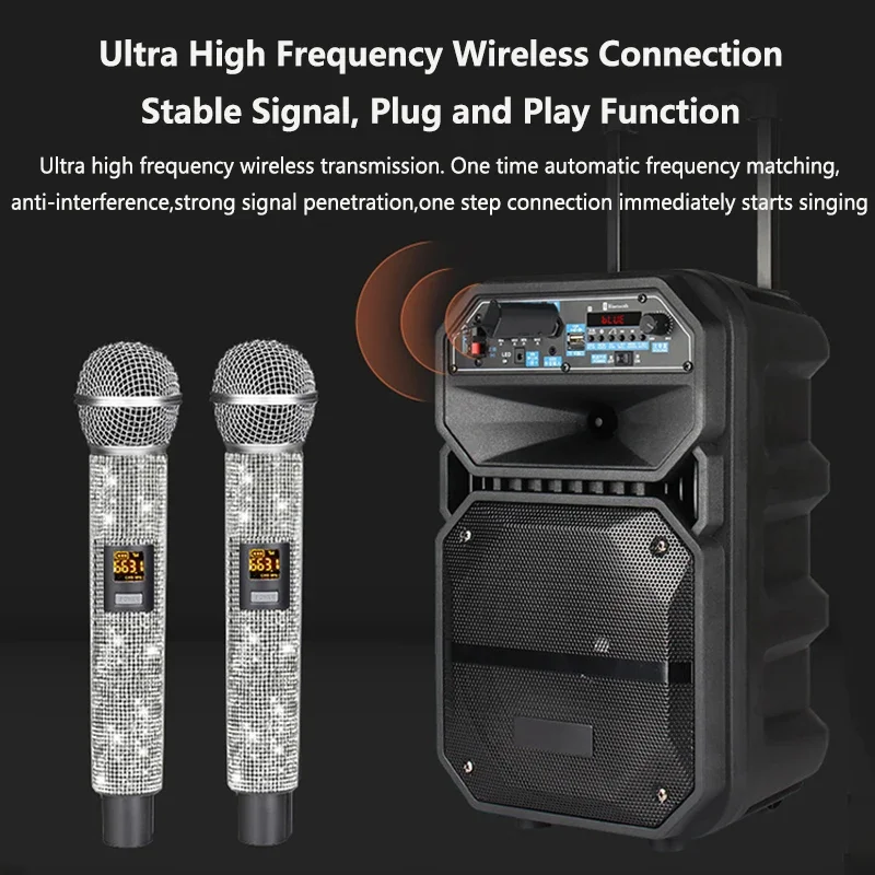 Crystal Wireless Microphone UHF Professional Handheld Microphone Condenser Mic for Karaoke Party Speech Stage Live Broadcast