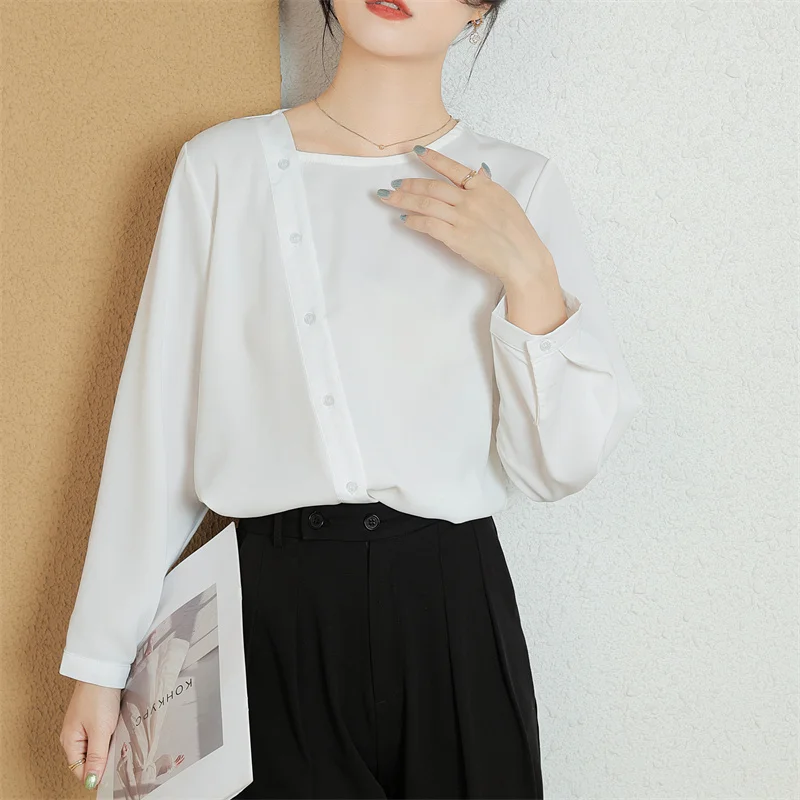 Seoulish Herbst elegante koreanische weiße Frauen bluse neue Langarm lässig lose Büro Damen hemden Tops weiblich