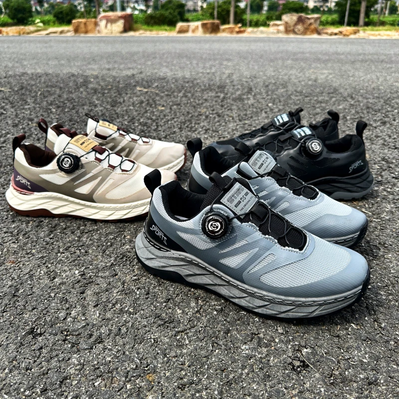 

High-End Outdoor Sports Breathable Casual Shoes with Rotating Lace-Up System for Travel Hiking Leisure round Toe Rubber Sole