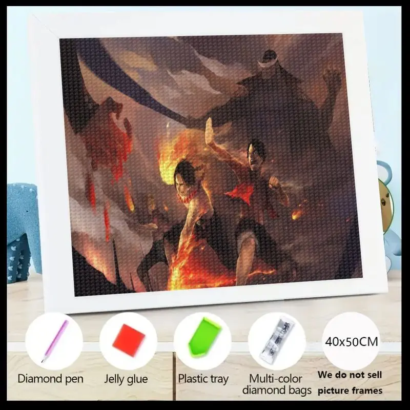 

1 шт. 5D Full Drill Diamond Painting Kit, Epic One Piece Anime Theme Diamond Art, Fiery Ace & Whitebeard Battle Scene DIY Crystal