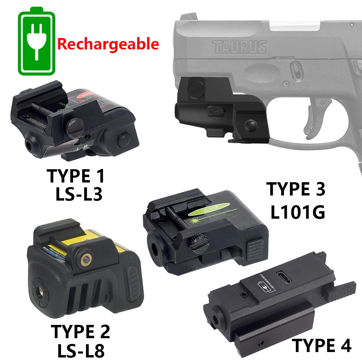 LS-L3 LS-L8 L101G Rechargeable USB Charging Red Green Laser Sight Airsoft Pistol Gun Laser Sight For Glock 17 Taurus G2C Laser