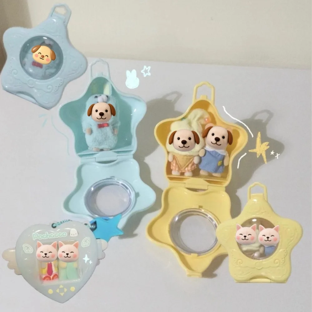 Cute Forest Animal Families Baby Doll Storage Box Mini Figure Portable Transparent Outdoor Star Carrying Case Ita Bag Toy Gift