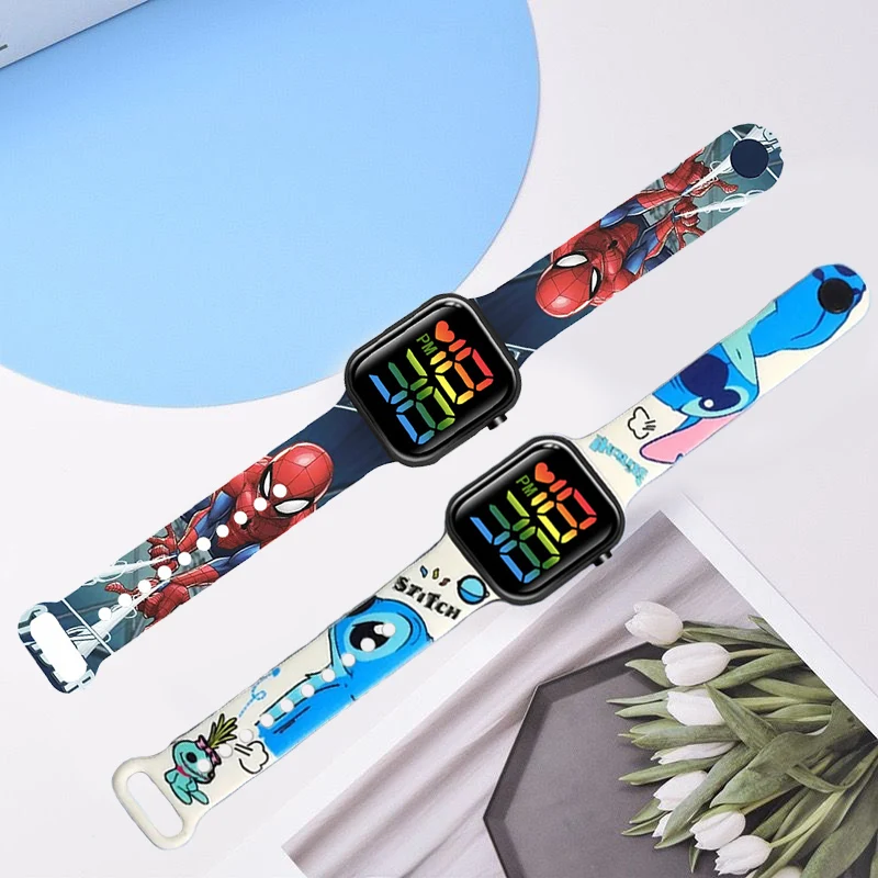 Disney Stitch & Lio Digital Watches Stitch Fashion Cartoon Action Printing Anime LED Type Watches Kids Watch Birthday Gifts