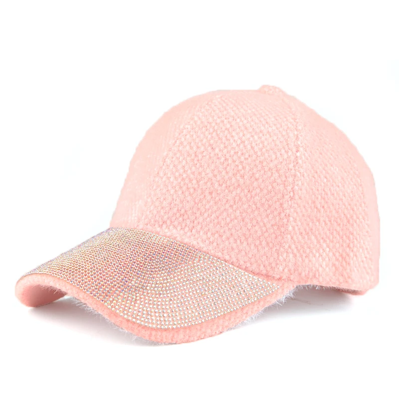 [YARBUU] New Fashion High Quality Winter Baseball Cap For Women Solid Wool Gorras Hat Keep Warm Rhinestone Casquette Hats