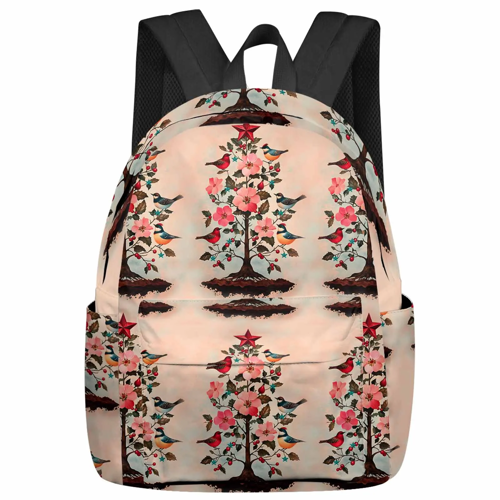 

Christmas Tree Flowers Cardinals Backpack School Bags for Teenagers Students Laptop Bag Women's Casual Travel Backpack