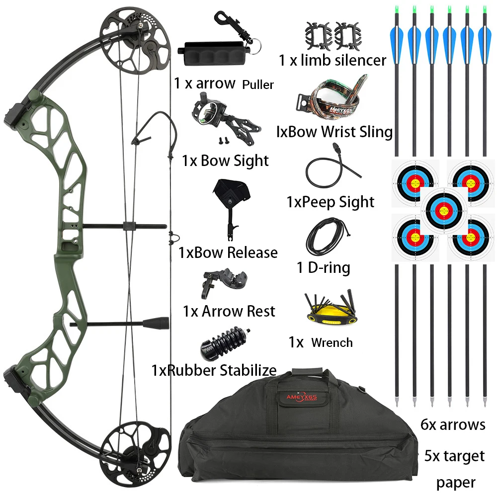 

19-70Lbs Archery Bow Arrow Set Compound Bow Carbon Arrow 320fps Arrow Speed CNC Riser RH Shooting Hunting Target Practice